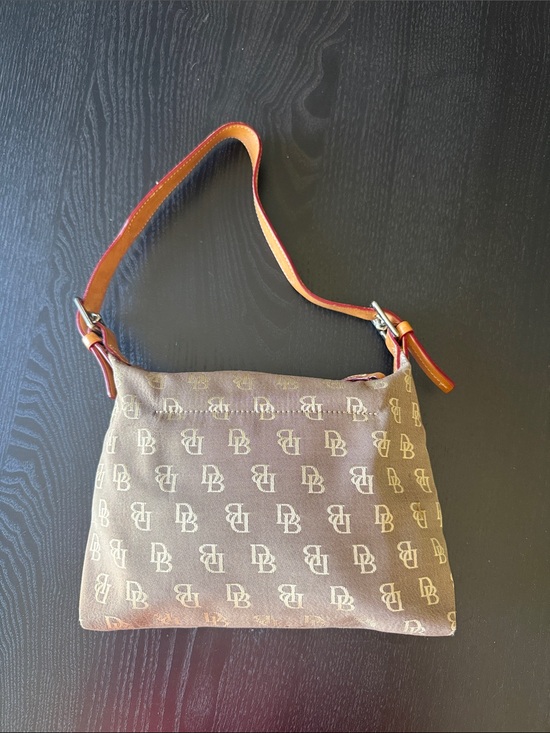 Dooney & Bourke Handbags - Dooney & Bourke Brown Monogram Shoulder Bag with Tan Strap